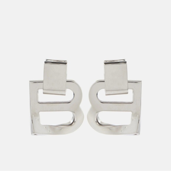 Balenciaga NIB hourglass crash silver oversized B earrings - Picture 1 of 5